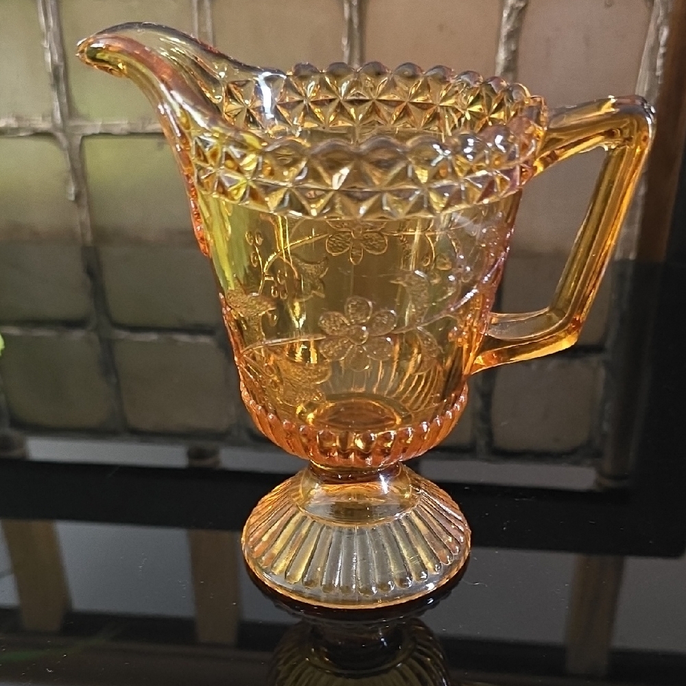 Vintage Adams Glass Amber Glass  Creamer EAPG Wildflower